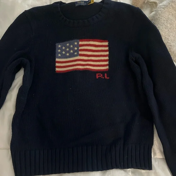 Ralph Lauren Navy Sweater with Flag Design PERFECT CONDITION - Picture 2 of 4